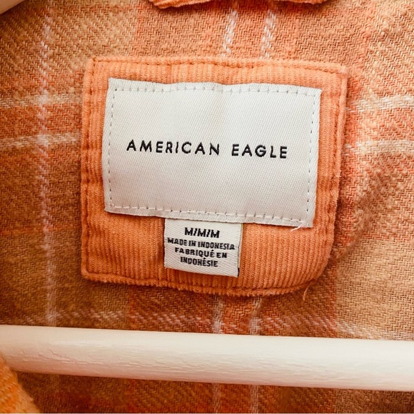 American Eagle Outfitters Plaid Button Up Top Orange Sz Medium - Picture 4 of 8